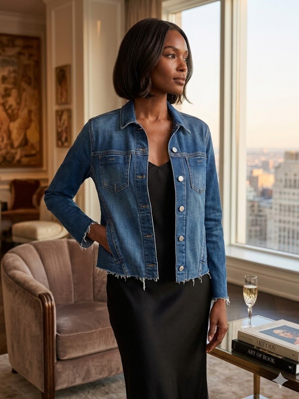 L'AGENCE Denim Jacket with Contrast Stitching NWT sizes small and medium
